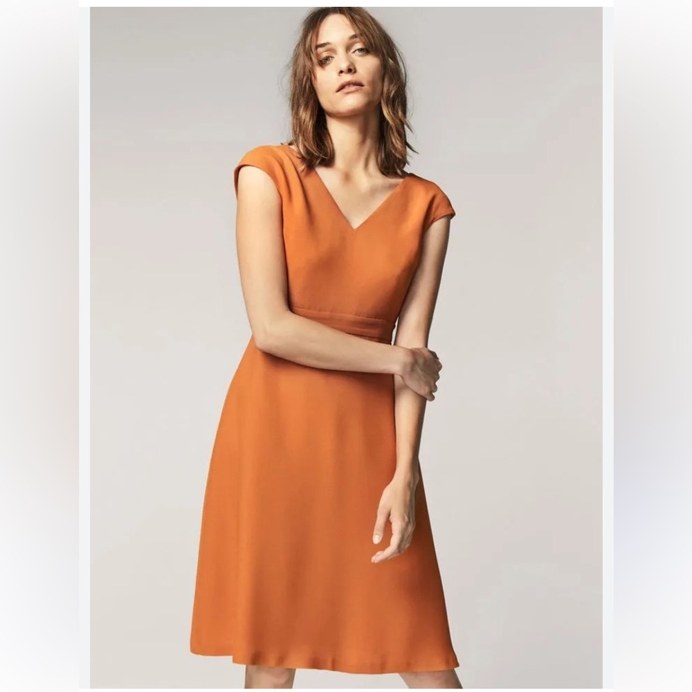 Massimo Dutti V-neck dress Fit and Flair Dark Orange Knee Length Dress Size M